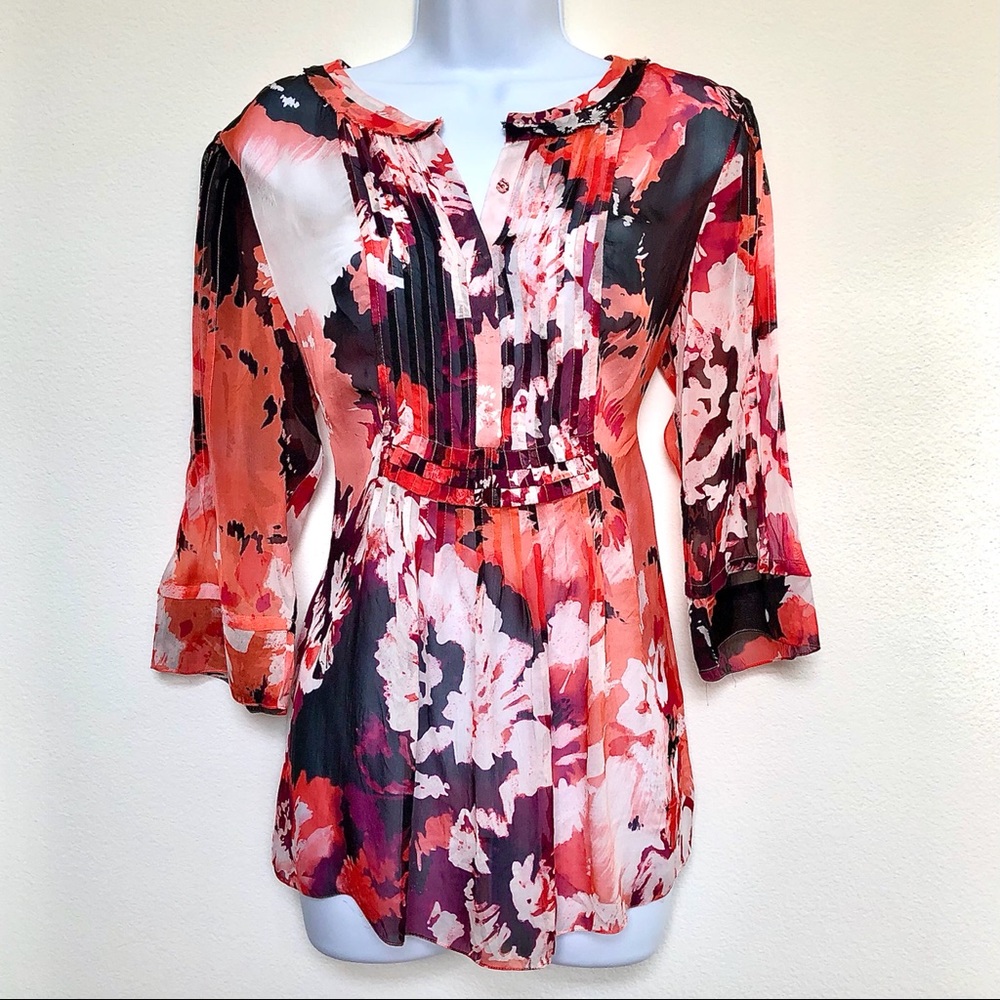 ELIE TAHARI⚡️Silk Pleated Semi Sheer Blouse_6